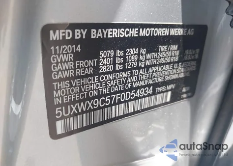 2015 BMW X3 xDrive28I из США, поврежденный, VIN 5UXWX9C57F0D54934